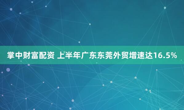 掌中财富配资 上半年广东东莞外贸增速达16.5%